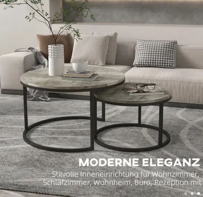 Produktbild von 2 Couchtisch-Set,runde Satztische, Kaffeetisch Wohnzimmertisch, Metallgestell