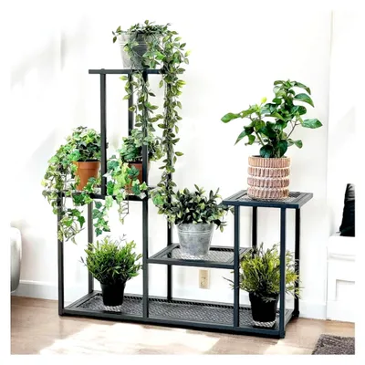 Produktbild von Blumentreppe aus Metall Schwarz 4 Ebenen Blumenständer Pflanzentreppe Pflanzenregal
