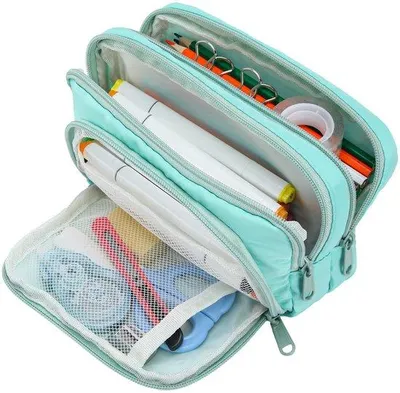 Immagine prodotto di Astuccio per scuola e ufficio, grande, 3 scomparti, ciano