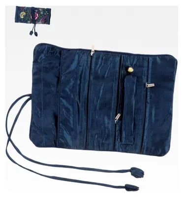 Produktbild von Schmuckrolle mit Pfauenblauem Stickdesign – Tragbare Reise-Schmuckaufbewahrungstasche für Halsketten, Armbänder und Ohrringe mit Fächern zur Verwicklungsfreien Aufbewahrung