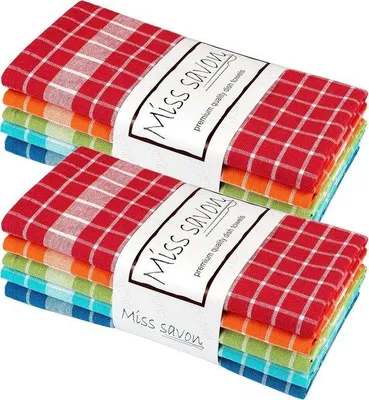 Immagine prodotto di Set completo di strofinacci da cucina composto da 10 eleganti strofinacci in cotone, accessori vintage e strofinacci decorativi in vari colori; set completo da 10 pezzi.