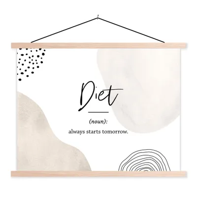 Produktbild von MuchoWow® Textilposter Diät - Sprichwörter - Wörterbuch - Zitate - Definition der Diät 120x90 cm mit holzfarbenen Rahmen - Magnetisch