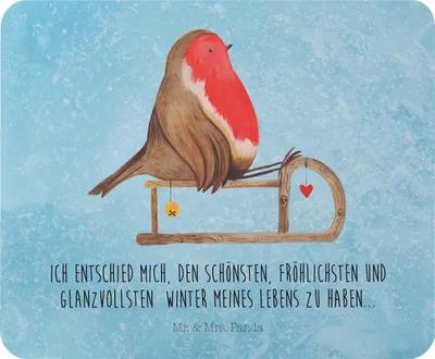 Produktbild von Mr. & Mrs. Panda Mouse Pad Rotkehlchen Schlitten - Eisblau - Geschenk, Weihnachten, Mousepad, Mauspad, Vogel, computer, laptop, pc