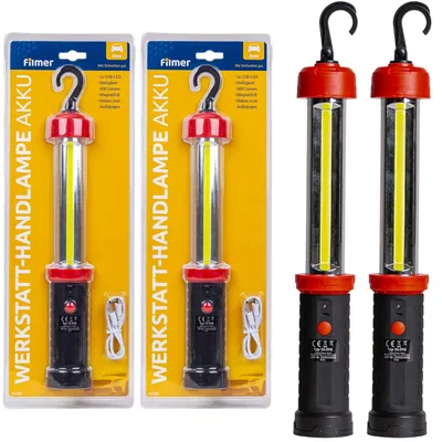 Produktbild von 2x USB Werkstatt-Handlampe 600lm COB LED Magnet + Haken