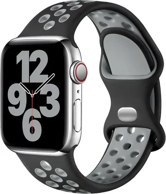 Produktbild von Apple Watch Armband 42mm (1,2,3 Gen),  44mm 45mm 46mm 49mm Silikon Doppelloch Band für iWatch 1 2 3 4 5 6 7 8 9 10 SE Ultra Ultra2,Schwarz-Grau