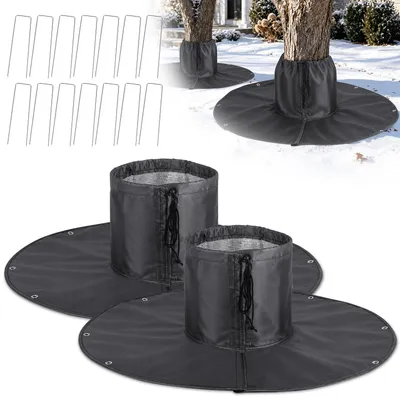 Produktbild von Vigevee Palmen Winterschutz 2er Set Ø100 cm, Frostschutz aus Oxford-Gewebe mit Alufolie, Zugband und 14 U-Heringen