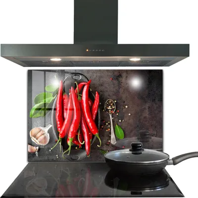 Produktbild von Spritzschutz aus Glas Küchenrückwand - Wandschutz für Herd und Spüle - 80x60 cm - Scharfe Paprika gekocht