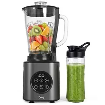 Productafbeelding van Olvy staafmixer, 1000W, met 1,5 liter glazen kan en 600 ml Tritan-beker, 9 standen, pulsefunctie, ijsvermaal functie, smoothie- en milkshakefunctie