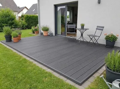 Produktbild von Outgarden | 4 m | Anthrazit 140x20 mm WPC Terrassendiele, Hohlkammerprofil 2 in 1 Wendediele, rutschfest pflegeleicht witterungsbeständig, verdeckte Clip Montage, fur Balkon und Terrasse