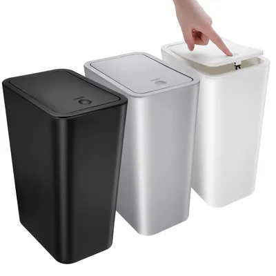 Immagine prodotto di Set di 3 contenitori per rifiuti da bagno, con coperchio, capacità 10 litri, in plastica, colore nero, bianco e grigio