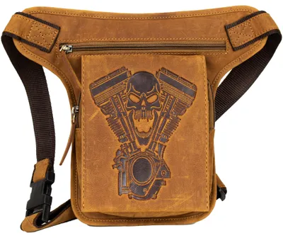Produktbild von Motorrad Beintasche Echte Leder Tasche Beinbeutel Biker Umhangetasche Beingurt (Hell Braun, Cognac, Rindsleder)