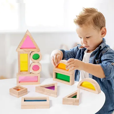 Zdjęcie produktu dla Klocki drewniane, zabawka Montessori dla dzieci 1 do 3 lat, wielokolorowe