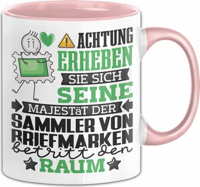 Produktbild von SammlervonBriefmarken Geschenk Tasse Lustiger Spruch Erheben Sie Sich Der SammlervonBriefmarken Betritt den Raum (Rosa)