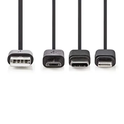 Obrázek produktu pro Nedis kabel 3 v 1 - USB 2.0 - USB-A samec - Apple Lightning 8-pin / USB Micro-B samec / USB-C samec - 480 Mb/s - 1,00 m - Poniklovaný - Kulatý - PVC - Černý - Štítek