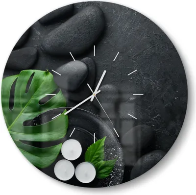Produktbild von DEQORI Glasuhr Ø50 cm Modern 'Spa-Konzept auf Schiefer' Wanduhr Glas Uhr Design leise