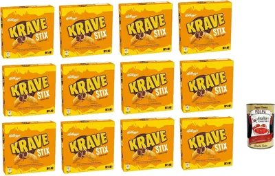 Produktbild von Krave Stix Choco Nut, Schokolade und Haselnussnuss Snacks, 12x 103g + Italian Gourmet polpa 400g