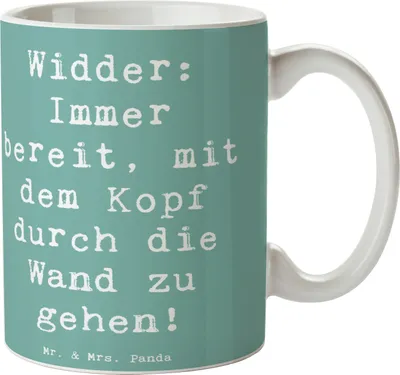 Produktbild von Mr. & Mrs. Panda Kaffeebecher Spruch Widder Power - Meeresbrise - Geschenk, Becher, Geschenke Sternzeichen, Herausforderung, Keramiktasse, Keramikbecher, Tasse, mutig