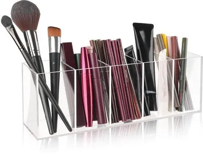 Produktbild von Ibenzoa® Transparenter Kosmetik-Organizer aus Acryl, 5 Fächer, 28,2 x 7,6 x 9,5 cm – für Pinsel, Mascara & Eyeliner