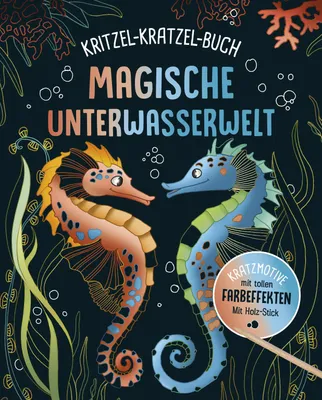 Produktbild von Magische Unterwasserwelt Kritzel-Kratzel-Buch für Kinder ab 7 Jahren, 12 Kratzmotive, mit Bambus-Stick