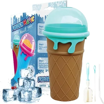 Produktbild von Slush Becher,Silikon Squeeze Cup Slush Eis Becher zum Kneten Smoothie Pinch Ice Cup Slushy Maker Cup Gefrorene Maker - Slush Cup mit Strohhalmlöffel