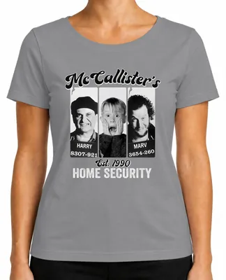 Imagen del producto de Camiseta para mujer, diseño "Home Alone" (Mi Villano Favorito), con los nombres Harry, Marv y Kevin. Color: gris. Talla: XL