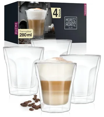 Doppelwandige Cappuccinogläser 4x 280 ml, Borosilikatglas