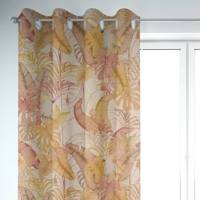 Produktbild von SCHÖNER LEBEN. Vorhang Palmenblätter Kakadus natur gelb rosa 245cm Aufhängung Ösen