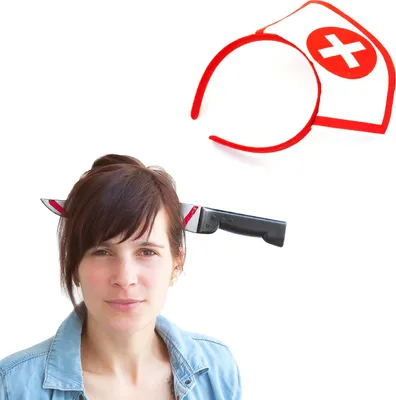 Produktbild von Oblique Unique Haarreifen Set Krankenschwester + Messer im Kopf Haarreif für Fasching Karneval Motto Party Kostüm Accessoires