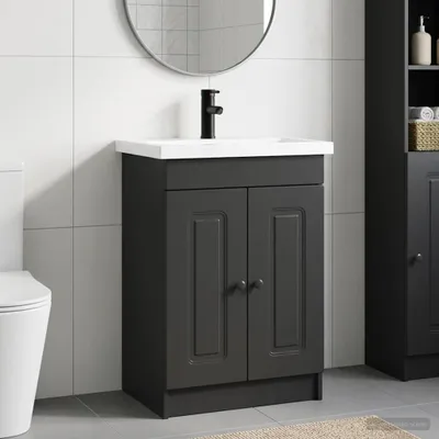 Image de Ensemble de meubles de salle de bain exclusif - Noir - 56 x 37,5 x 81 cm - Fabriqué en panneaux de particules