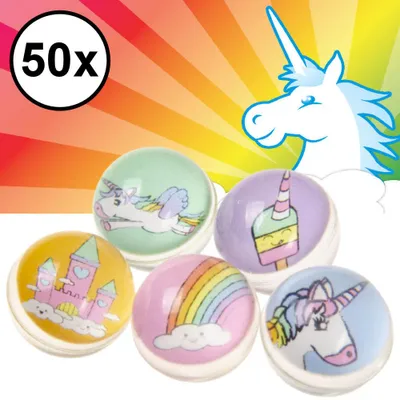 Productafbeelding van Decopatent 50 STUKS Unicorn / Eenhoorn Stuiterballen Ø3.2 Cm - Traktatie Uitdeelcadeautjes voor kinderen - Speelgoed Stuiterbal - Uitdeelcadeaus -