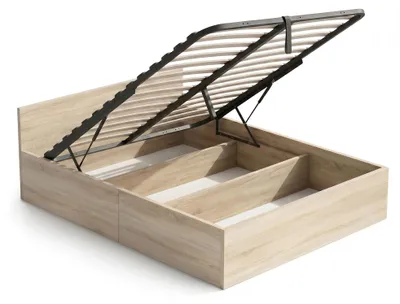 Produktbild von Bett mit Bettkasten 140x200 cm Metalllattenrost aufklappbar Sonoma Eiche