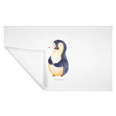 Produktbild von Mr. & Mrs. Panda Handtuch Pinguin Diät - Weiß - Geschenk, Pinguine, gesichtshandtuch, Frotteehandtuch, Händehandtuch, Gewicht, Flauschtuch, 50x100, glücklich