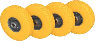 Produktbild von 4 x PolyurethanRad Ø 260 mm 3.00-4 Kugellager Sackkarren Bollerwagen Ersatzrad PANNENSICHER, gelb/grau