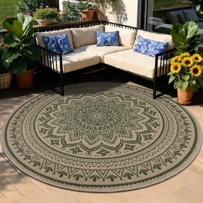 Imagen del producto de Alfombra redonda, aspecto de yute, 160 cm, ideal para salones y balcones