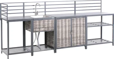 Produktbild von BELIANI Outdoor-Küche Grau Aluminium u. Polyrattan 4er Set mit Edelstahl-Spüle Handtuchstangen Modern Garten Draußen Outdoor-Küchenmöbel Gartenküche