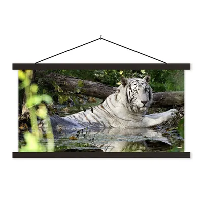 Produktbild von MuchoWow® Textilposter Weißer Tiger im Wasser 60x30 cm mit schwarzem Rahmen - Textilien