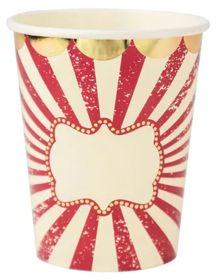 Productafbeelding van 8 vintage papieren bekers met circusmotief, 255 ml