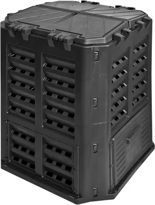 Imagen del producto de Contenedor de compostaje de 300 litros, fabricado en polipropileno, con tapa y sistema de ventilación, ideal para residuos de jardín