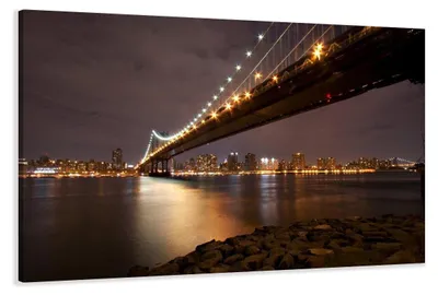 Produktbild von Visario Leinwandbild Brooklyn Bridge 120x80 cm – Bild Wandbild Kunstdruck, aufhängfertig, Echtholzrahmen, Zackenaufhänger, Art. 5056