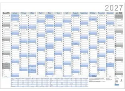 Produktbild von Wandplaner 2027, 98 x 68 cm, 14 Monate Jahresübersicht, Ferienübersicht