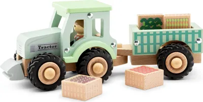 Image de New Classic Toys Tracteur en bois avec remorque et légumes