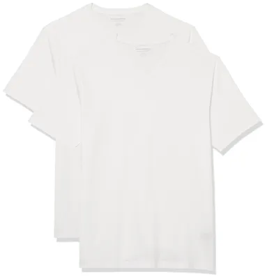 Zdjęcie produktu dla Essentials, męska koszulka slim fit, krótki rękaw, dekolt V, zestaw 2 sztuk, kolor biały, rozmiar M