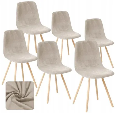 Produktbild von Stuhlhusse - Beige - 6 Stück - Samt - Bezug für Skandinavische Stühle - Universal - Stretch