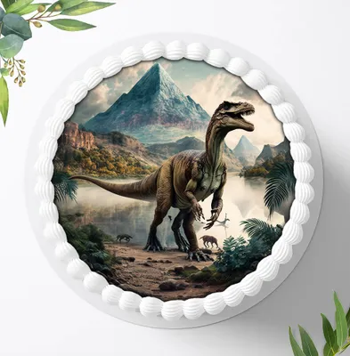 Produktbild von Für die Geburtstags Torte ein Tortenaufleger, Zuckerbild mit dem Motiv: Dinosaurier, Essbares Foto für Torten, Fondant, Ø 20cm, 1200z