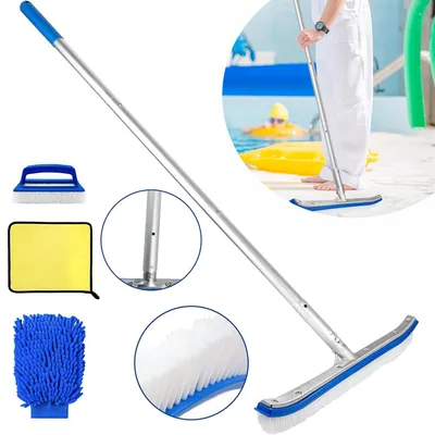 Produktbild von Poolbürste mit Stiel 180cm Lang, Pool Reinigungsbürste, Poolbesen mit Längenverstellbarer Aluminiumstange und verstärkter Aluminium Rückseite