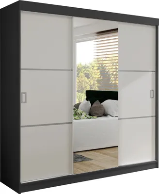 Produktbild von KIER FURNITURE Kleiderschrank mit Schiebetüren BILL 3, Schlafzimmer Schrank, Garderobeschrank, Flurschrank Anthrazit&Weiß 200x205x59 cm