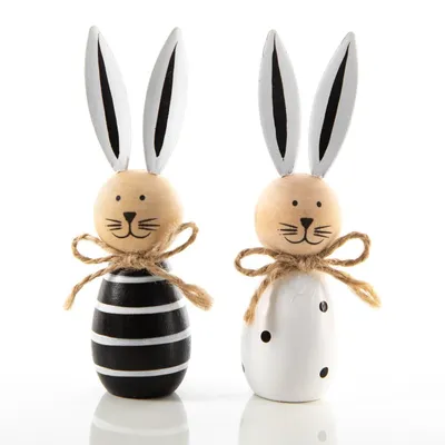 Produktbild von Hasen Paar schwarz weiß 2 Osterhasen aus Holz 10 cm