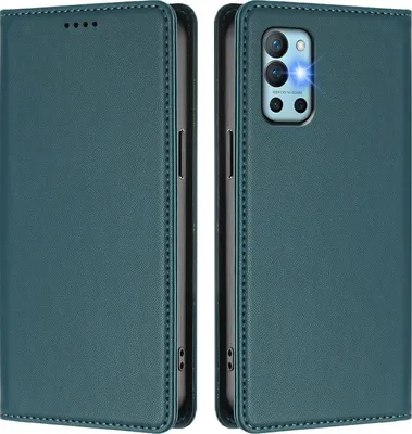 Image de Etui en cuir pour OnePlus 8T /OnePlus 9R, étui magnétique en cuirPolyuréthaneavec support Vert