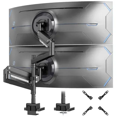 Immagine prodotto di Supporto per monitor, modello da tavolo, per 2 monitor, con regolazione in altezza e inclinazione, compatibile con schermi da 24-57 pollici e standard VESA 75/100/200 mm, colore nero/argento