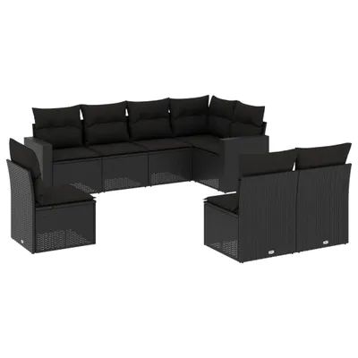 Produktbild von vidaXL 8-tlg. Garten-Sofagarnitur mit Kissen Schwarz Poly Rattan